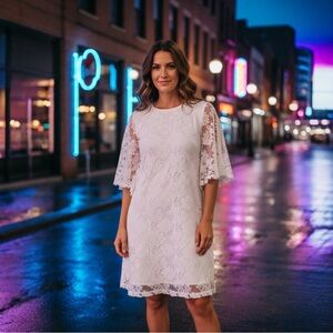 Ralph Lauren Elegant White Lace Long Sleeve Dress